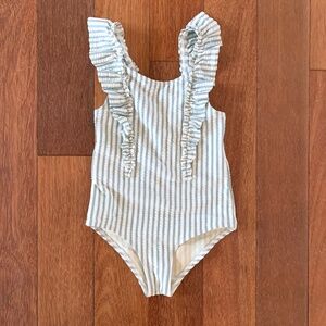 H&M Toddler Girls Blue White Striped Ruffle One Piece Swimsuit Bathing Suit 4T